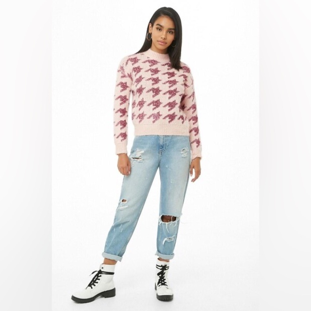 Forever 21 Metallic Houndstooth Knit Sweater-size M